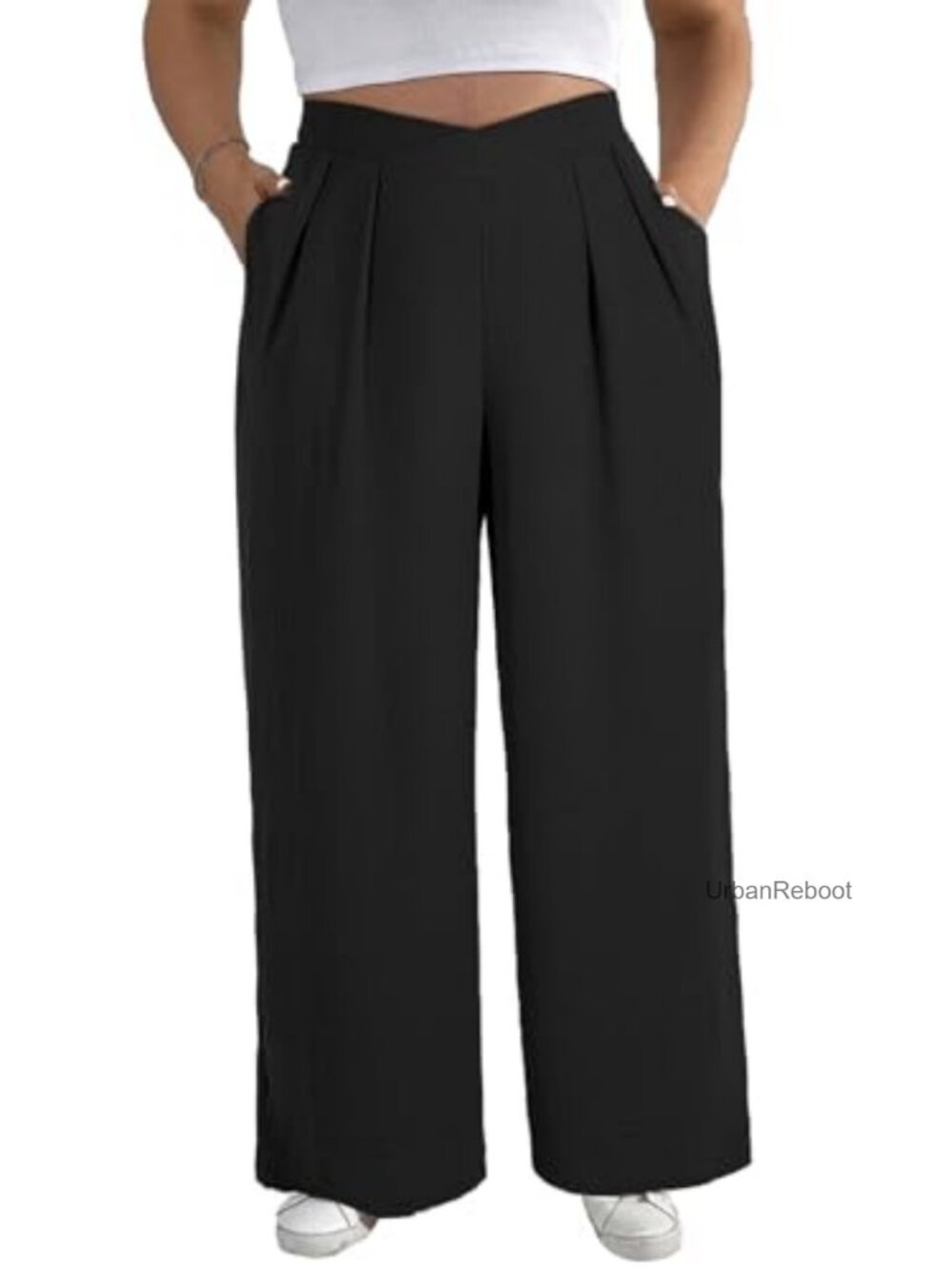 Plus Size Wide Leg Work Pants High Waist Pleated Palazzo